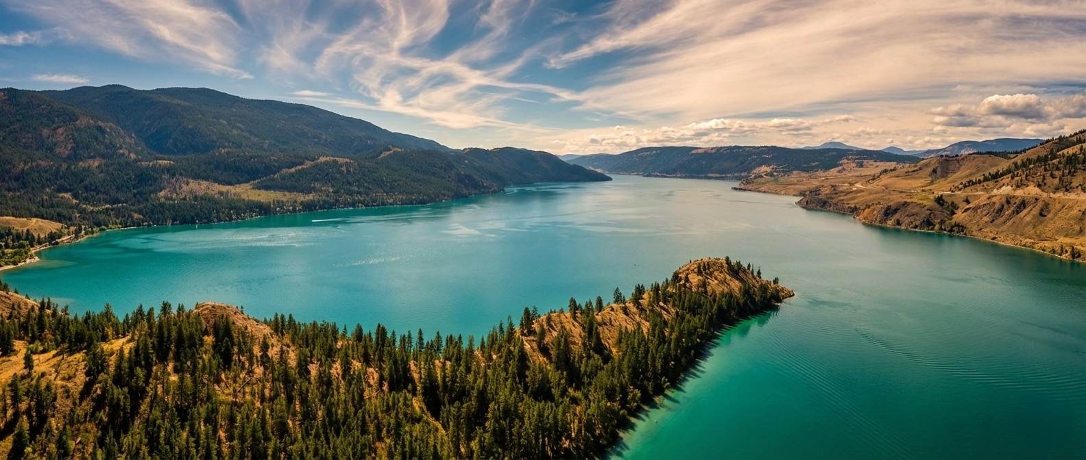 Kalamalka Lake near Vernon, British Columbia, seen from above on a clear day